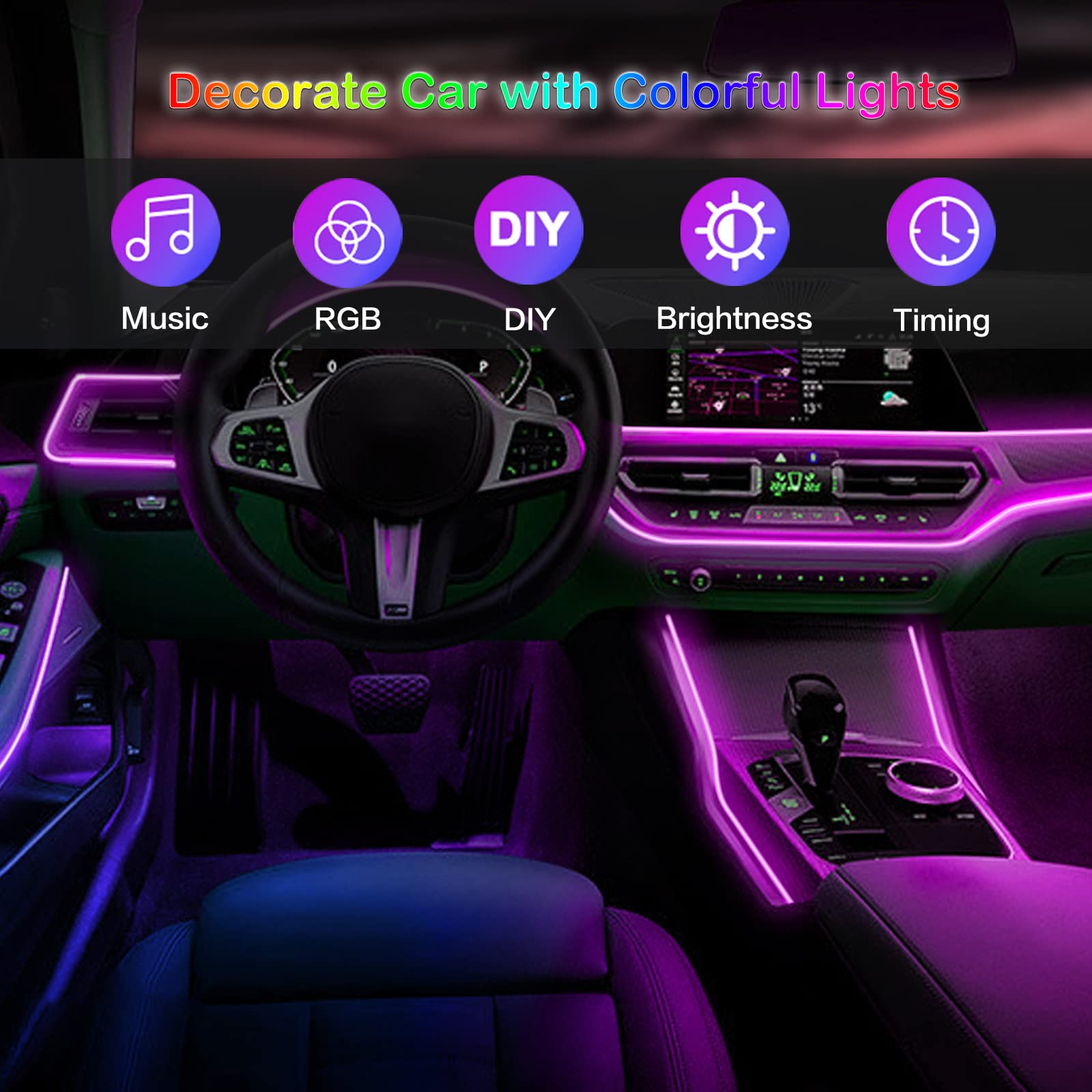 LED Car Interior Ambient Strip - Lighting Bolt Decor ulasan dan harga